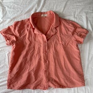 Side Stitch LA Coral Peach Linen Blend Short Sleeve Button Front Shirt XL